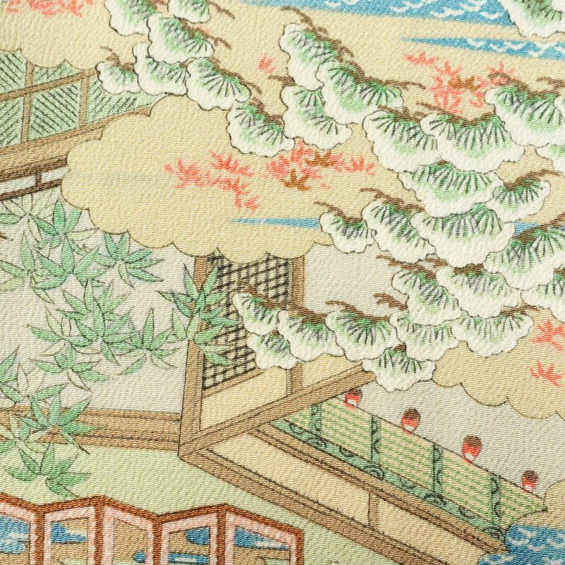 小紋 縮緬 正絹 風景柄 袷仕立て 身丈158.5cm 裄丈65.5cm 着物 多色使い_画像7