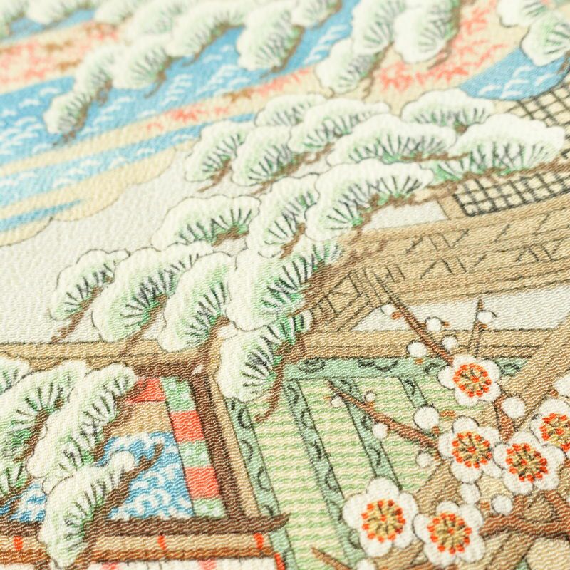 小紋 縮緬 正絹 風景柄 袷仕立て 身丈158.5cm 裄丈65.5cm 着物 多色使い_画像8