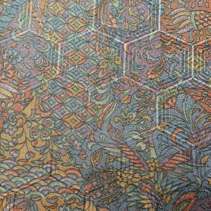 小紋 良品 しつけ糸付き 総柄 ポリエステル 幾何学柄・抽象柄 袷仕立て 身丈158.5cm 裄丈65cm 着物 多色使い_画像7