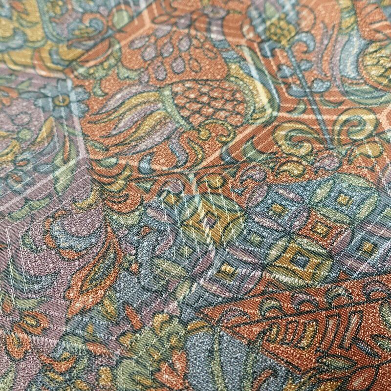 小紋 良品 しつけ糸付き 総柄 ポリエステル 幾何学柄・抽象柄 袷仕立て 身丈158.5cm 裄丈65cm 着物 多色使い_画像8