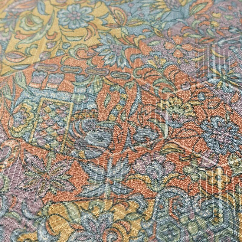 小紋 良品 しつけ糸付き 総柄 ポリエステル 幾何学柄・抽象柄 袷仕立て 身丈158.5cm 裄丈65cm 着物 多色使い_画像9