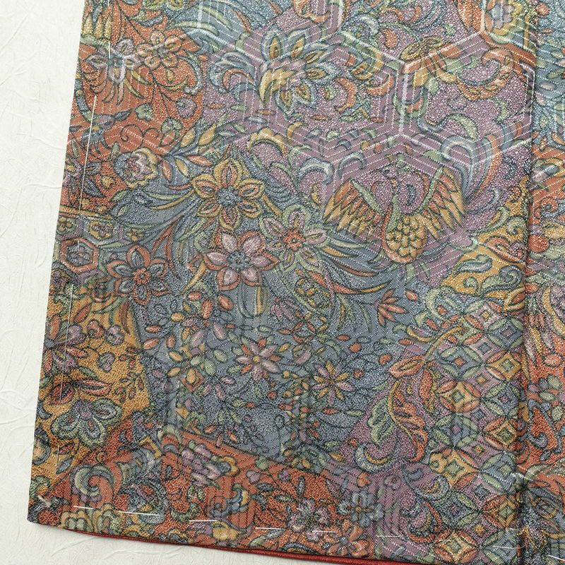 小紋 良品 しつけ糸付き 総柄 ポリエステル 幾何学柄・抽象柄 袷仕立て 身丈158.5cm 裄丈65cm 着物 多色使い_画像12