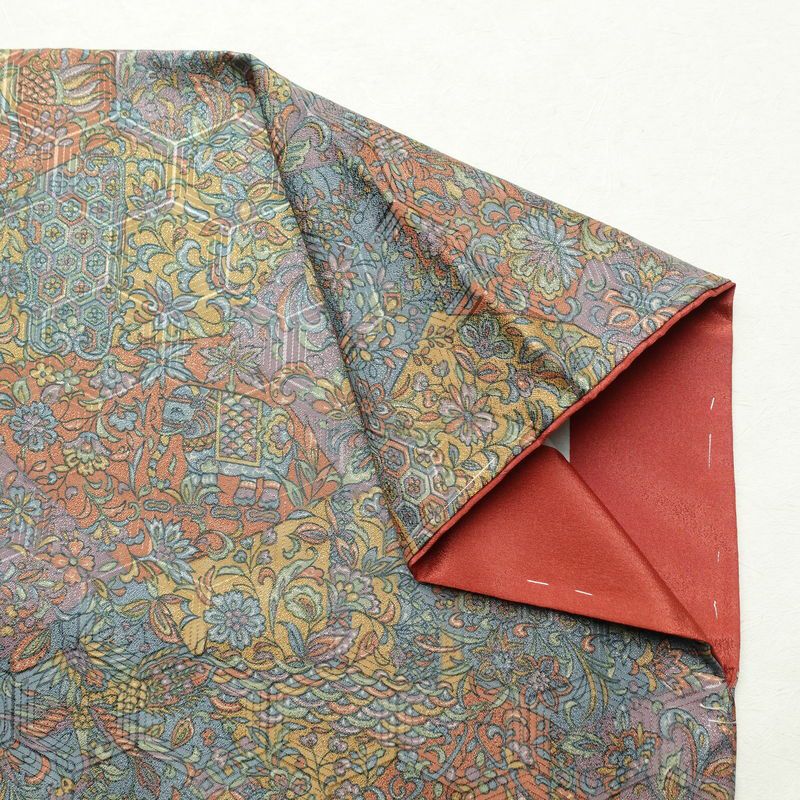 小紋 良品 しつけ糸付き 総柄 ポリエステル 幾何学柄・抽象柄 袷仕立て 身丈158.5cm 裄丈65cm 着物 多色使い_画像14