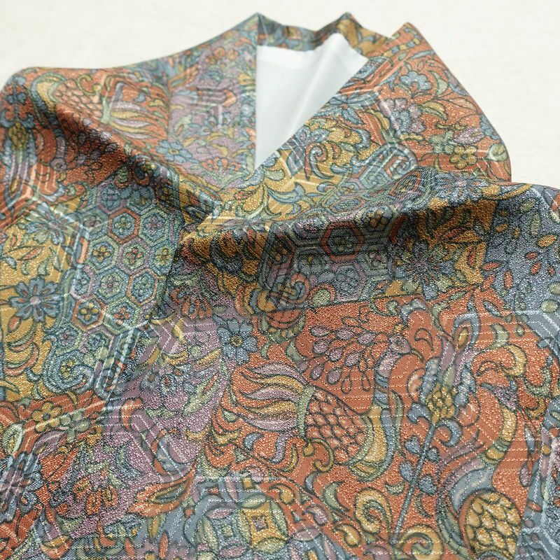 小紋 良品 しつけ糸付き 総柄 ポリエステル 幾何学柄・抽象柄 袷仕立て 身丈158.5cm 裄丈65cm 着物 多色使い_画像17