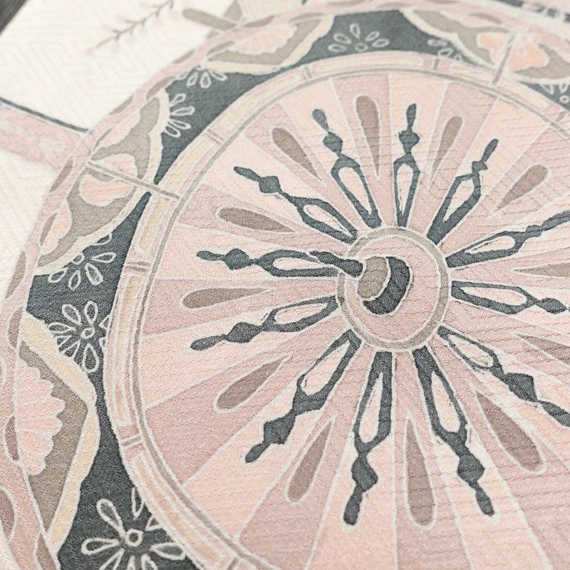 付け下げ 良品 綸子 一つ紋付き 正絹 木の葉・植物柄 袷仕立て 身丈161.5cm 裄丈65cm フォーマル 着物 ピンク_画像7