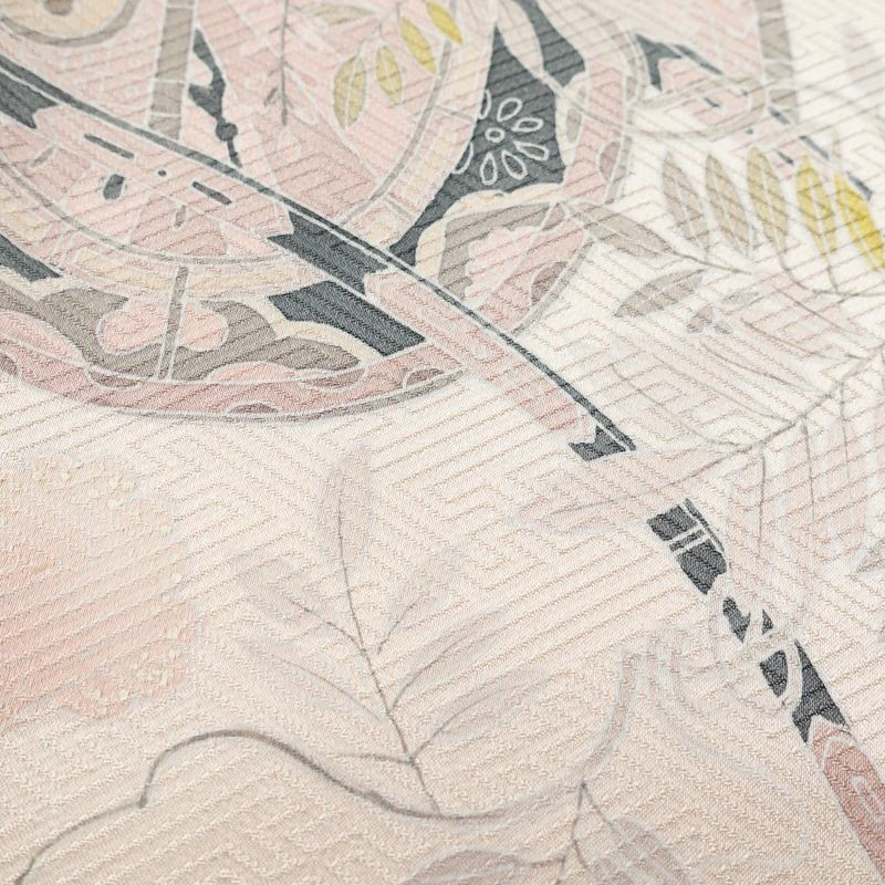 付け下げ 良品 綸子 一つ紋付き 正絹 木の葉・植物柄 袷仕立て 身丈161.5cm 裄丈65cm フォーマル 着物 ピンク_画像10