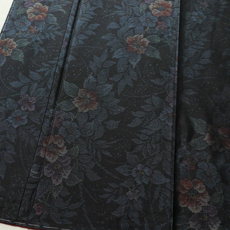 大島紬 良品 アンサンブル しつけ糸付き セット品 正絹 花柄 袷仕立て 身丈170cm 裄丈66cm 着物 青・紺_画像6