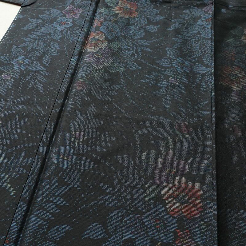 大島紬 良品 アンサンブル しつけ糸付き セット品 正絹 花柄 袷仕立て 身丈170cm 裄丈66cm 着物 青・紺_画像7