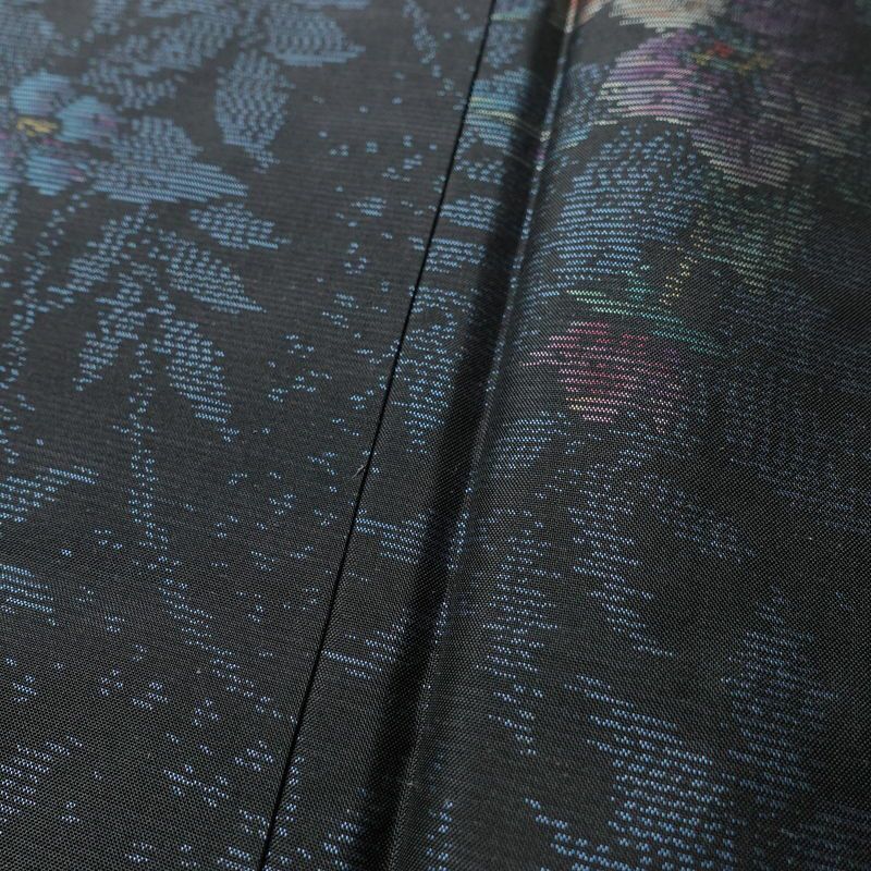 大島紬 良品 アンサンブル しつけ糸付き セット品 正絹 花柄 袷仕立て 身丈170cm 裄丈66cm 着物 青・紺_画像10