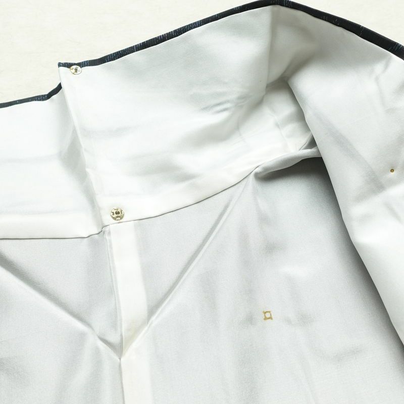 大島紬 良品 アンサンブル しつけ糸付き セット品 正絹 花柄 袷仕立て 身丈170cm 裄丈66cm 着物 青・紺_画像16