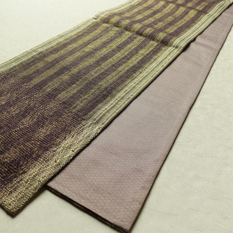 袋帯 太鼓柄 良品 フォーマル用 正絹 縞柄・線柄 金糸 紫・藤色_画像8