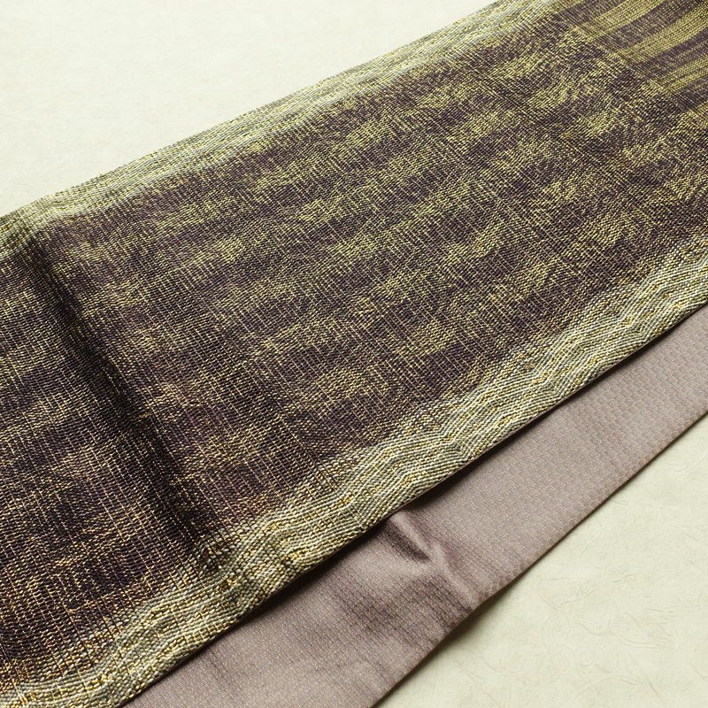 袋帯 太鼓柄 良品 フォーマル用 正絹 縞柄・線柄 金糸 紫・藤色_画像12