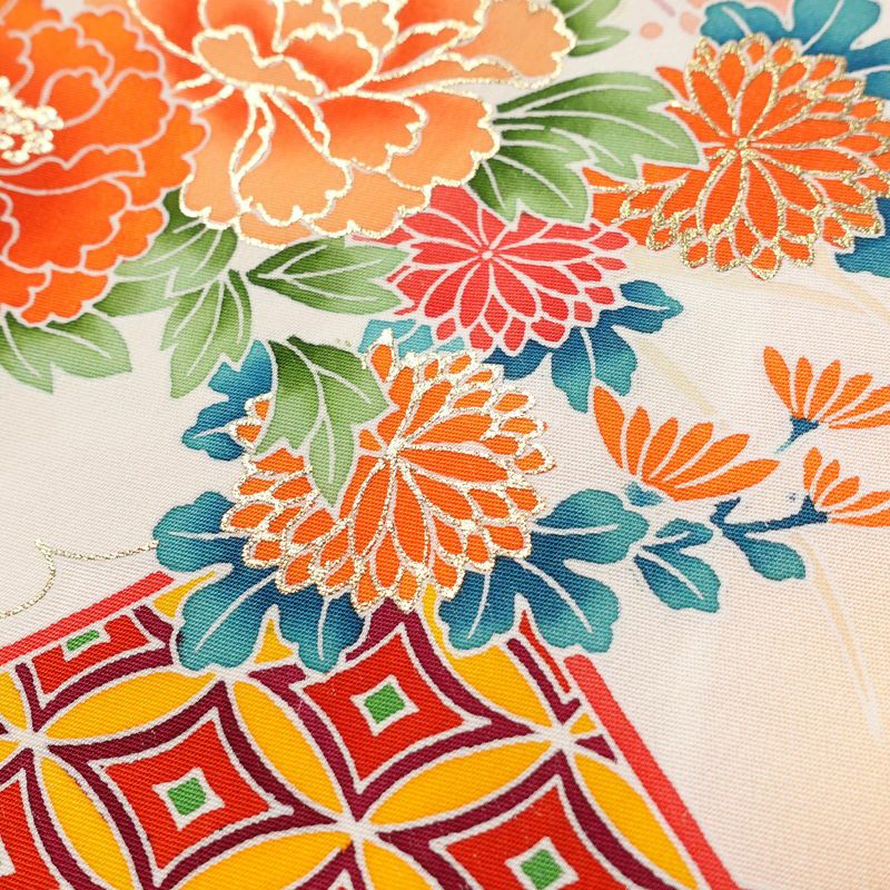 付け下げ 正絹 花柄 袷仕立て 身丈165cm 裄丈64.5cm 箔 金彩 フォーマル 着物 黄・黄土色_画像8