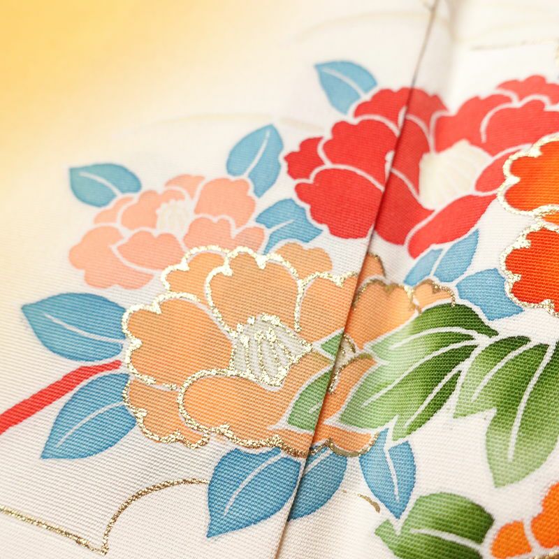 付け下げ 正絹 花柄 袷仕立て 身丈165cm 裄丈64.5cm 箔 金彩 フォーマル 着物 黄・黄土色_画像9