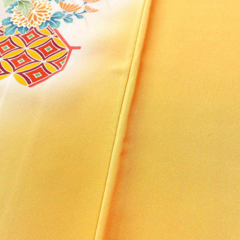 付け下げ 正絹 花柄 袷仕立て 身丈165cm 裄丈64.5cm 箔 金彩 フォーマル 着物 黄・黄土色_画像11