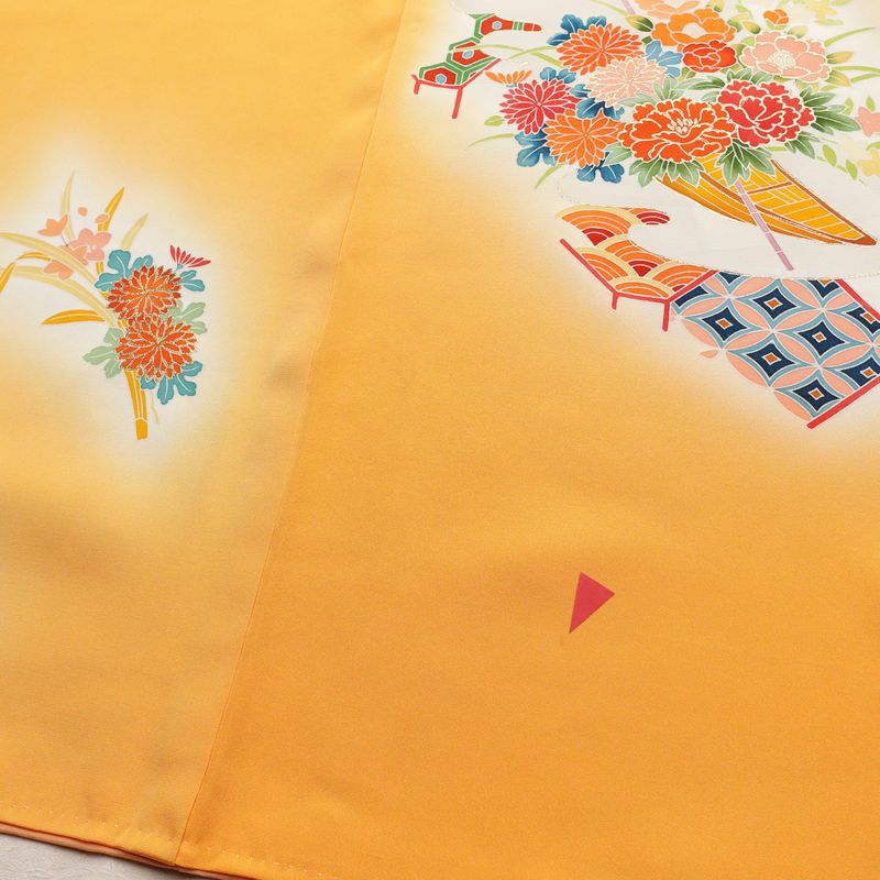 付け下げ 正絹 花柄 袷仕立て 身丈165cm 裄丈64.5cm 箔 金彩 フォーマル 着物 黄・黄土色_画像13