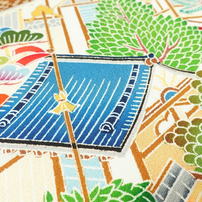 振袖 正絹 風景柄 袷仕立て 身丈172.5cm 裄丈67cm 箔 金彩 フォーマル 二十歳 レトロ 着物 クリーム_画像8