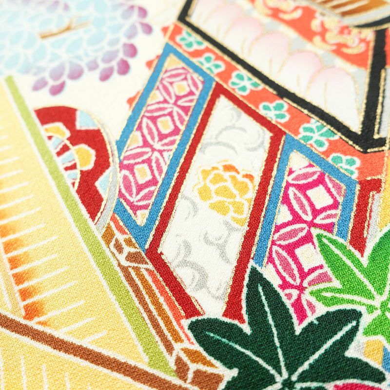 振袖 正絹 風景柄 袷仕立て 身丈172.5cm 裄丈67cm 箔 金彩 フォーマル 二十歳 レトロ 着物 クリーム_画像10