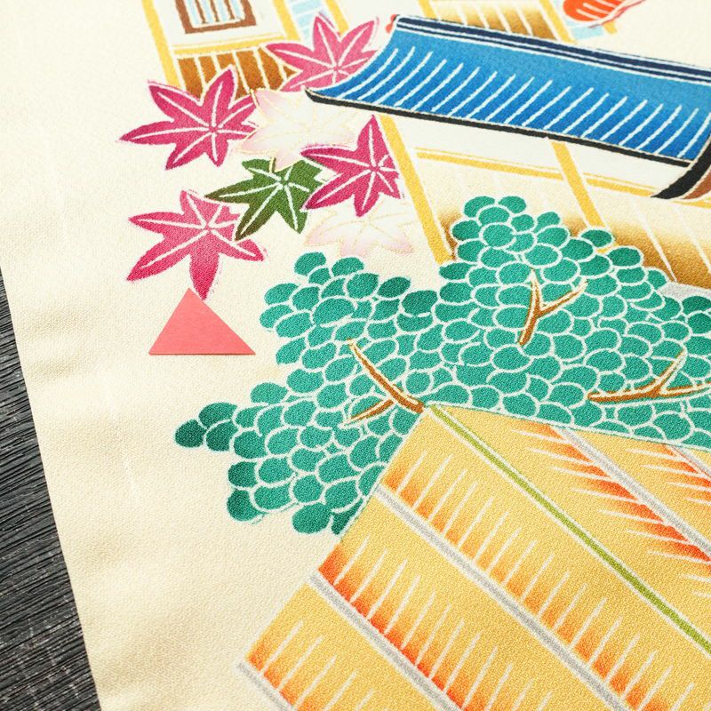 振袖 正絹 風景柄 袷仕立て 身丈172.5cm 裄丈67cm 箔 金彩 フォーマル 二十歳 レトロ 着物 クリーム_画像13