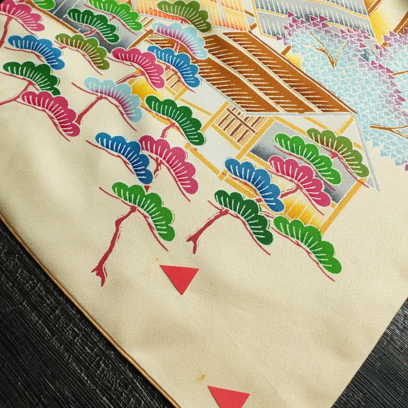 振袖 正絹 風景柄 袷仕立て 身丈172.5cm 裄丈67cm 箔 金彩 フォーマル 二十歳 レトロ 着物 クリーム_画像14