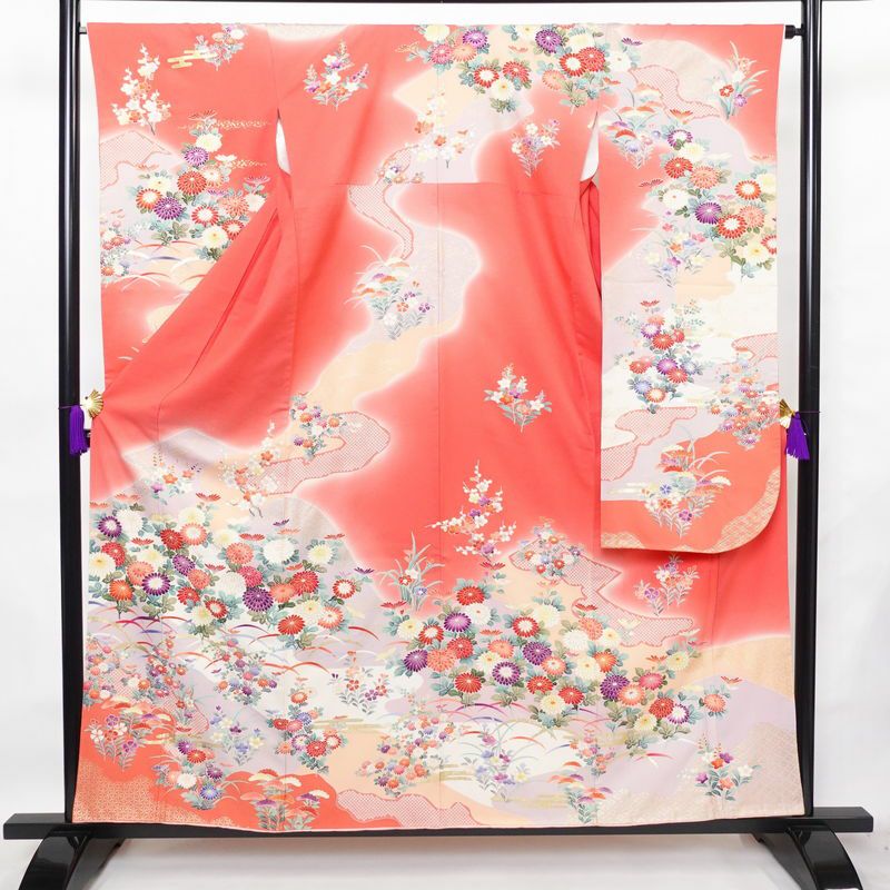 振袖 正絹 花柄 袷仕立て 身丈158cm 裄丈66cm 箔 金彩 フォーマル 二十歳 着物 ピンク_画像1