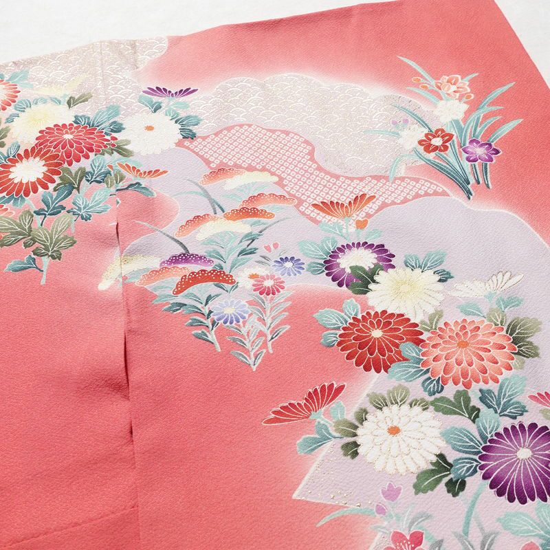 振袖 正絹 花柄 袷仕立て 身丈158cm 裄丈66cm 箔 金彩 フォーマル 二十歳 着物 ピンク_画像14