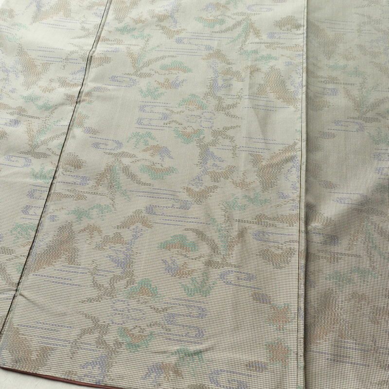 紬 正絹 木の葉・植物柄 袷仕立て 身丈161.5cm 裄丈64.5cm 着物 グレー_画像4