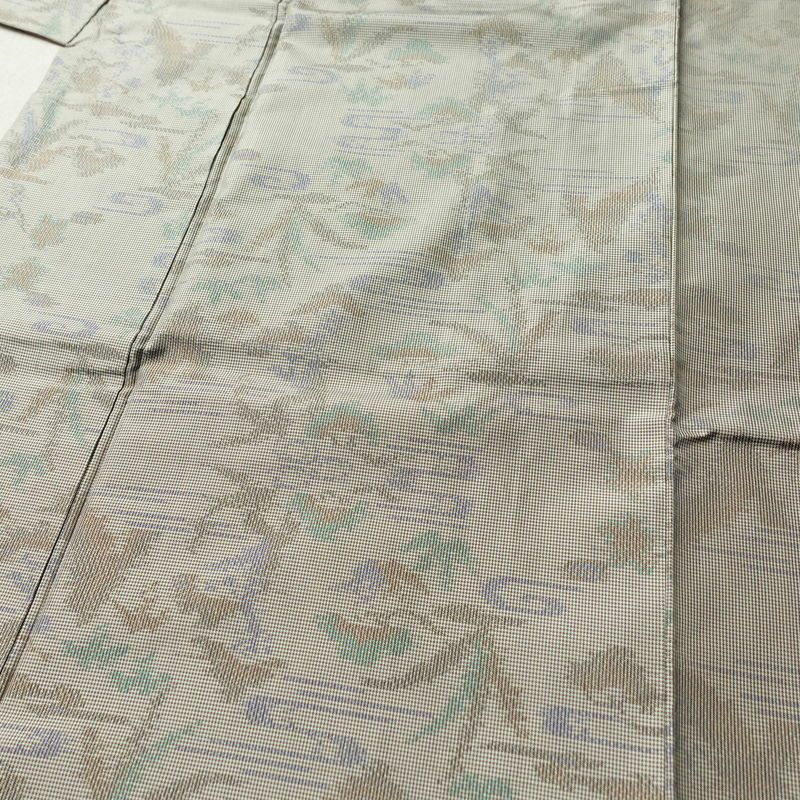 紬 正絹 木の葉・植物柄 袷仕立て 身丈161.5cm 裄丈64.5cm 着物 グレー_画像5