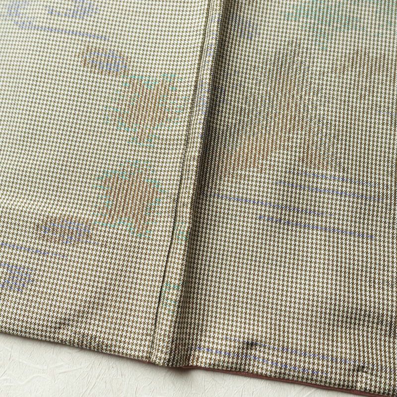 紬 正絹 木の葉・植物柄 袷仕立て 身丈161.5cm 裄丈64.5cm 着物 グレー_画像11