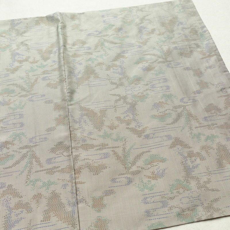 紬 正絹 木の葉・植物柄 袷仕立て 身丈161.5cm 裄丈64.5cm 着物 グレー_画像13
