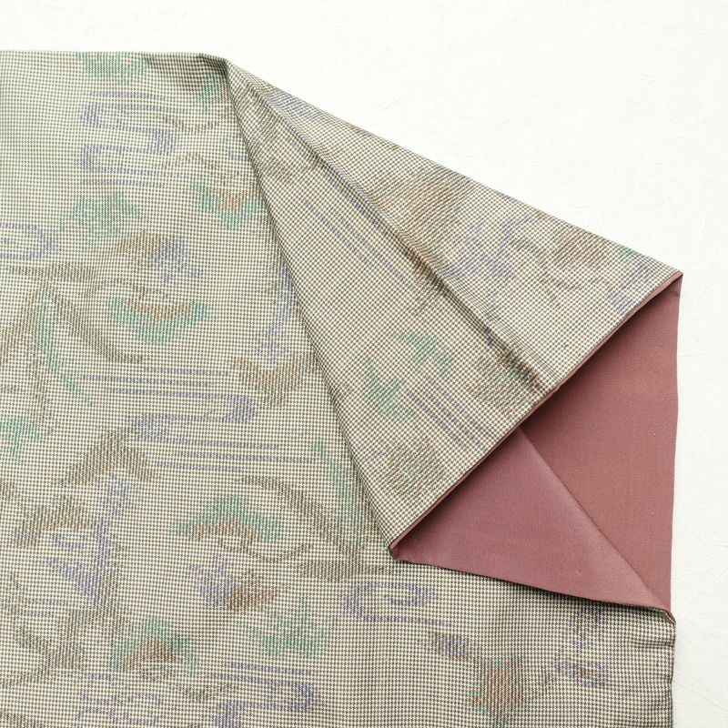 紬 正絹 木の葉・植物柄 袷仕立て 身丈161.5cm 裄丈64.5cm 着物 グレー_画像14