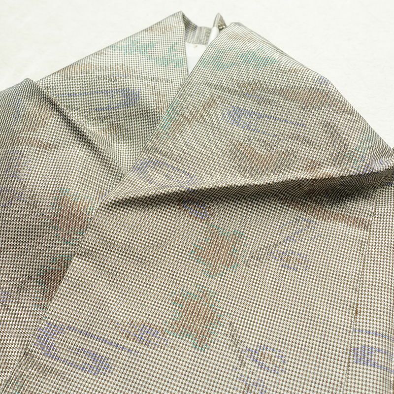 紬 正絹 木の葉・植物柄 袷仕立て 身丈161.5cm 裄丈64.5cm 着物 グレー_画像17