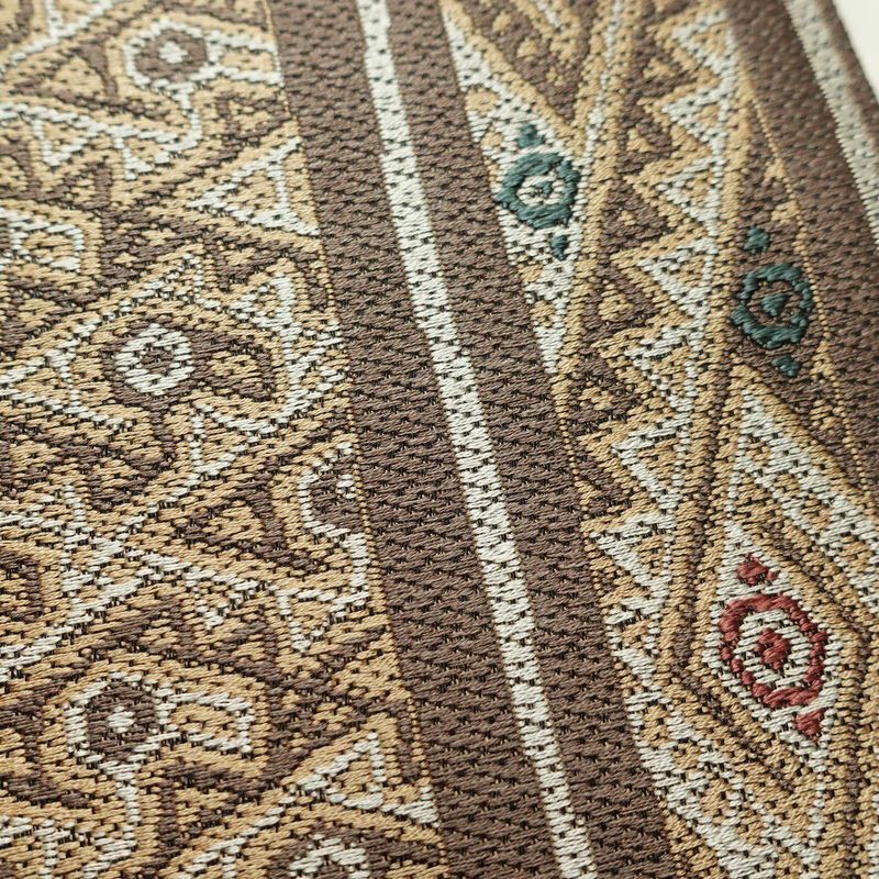 袋帯 六通柄 美品 一般用 正絹 幾何学柄・抽象柄 帯 茶_画像4