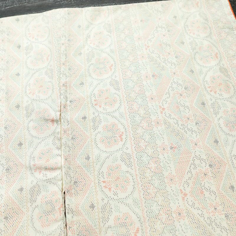 紬 正絹 幾何学柄・抽象柄 袷仕立て 身丈158cm 裄丈65.5cm 着物 白_画像11