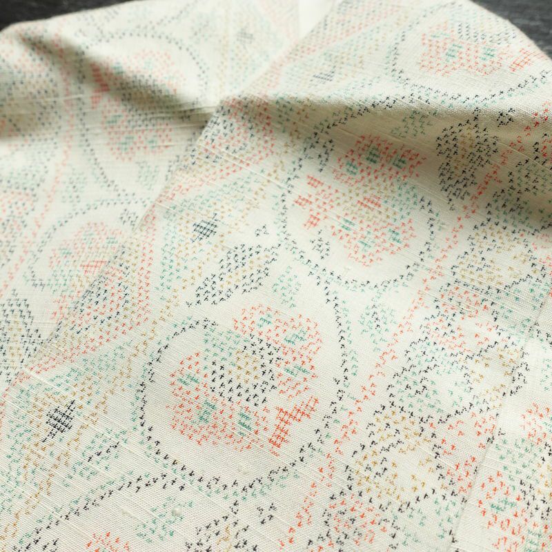 紬 正絹 幾何学柄・抽象柄 袷仕立て 身丈158cm 裄丈65.5cm 着物 白_画像14