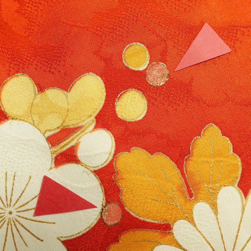 振袖 金駒刺繍 綸子 正絹 花柄 袷仕立て 身丈164cm 裄丈67cm 箔 金彩 フォーマル 着物 橙_画像18