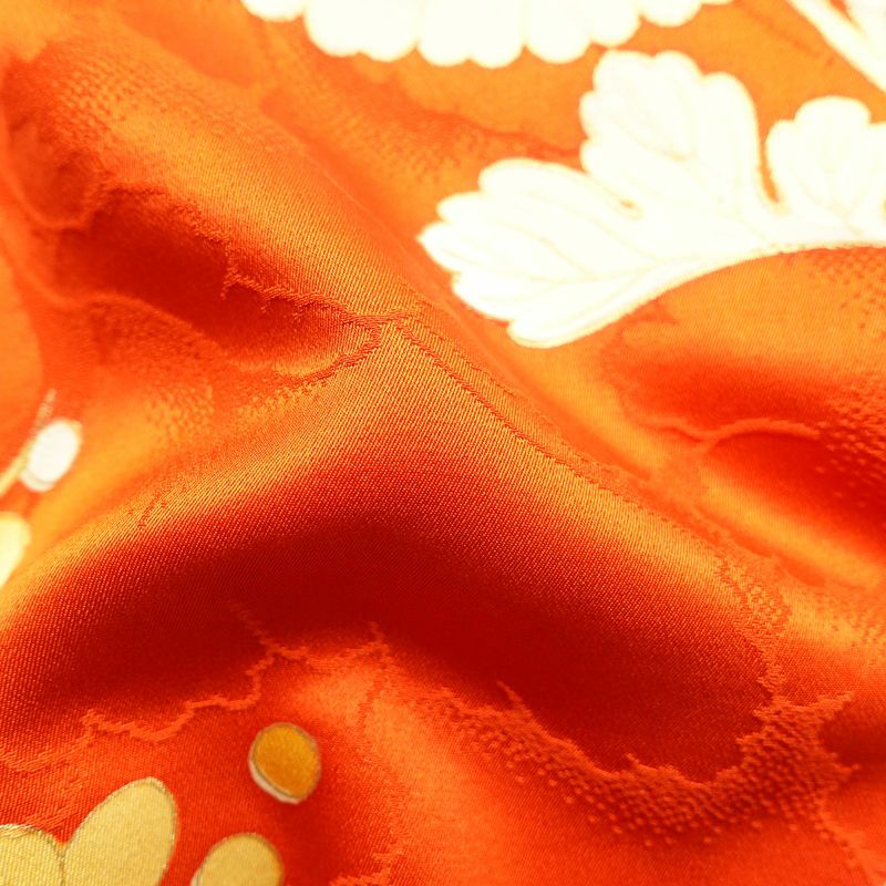 振袖 金駒刺繍 綸子 正絹 花柄 袷仕立て 身丈164cm 裄丈67cm 箔 金彩 フォーマル 着物 橙_画像21