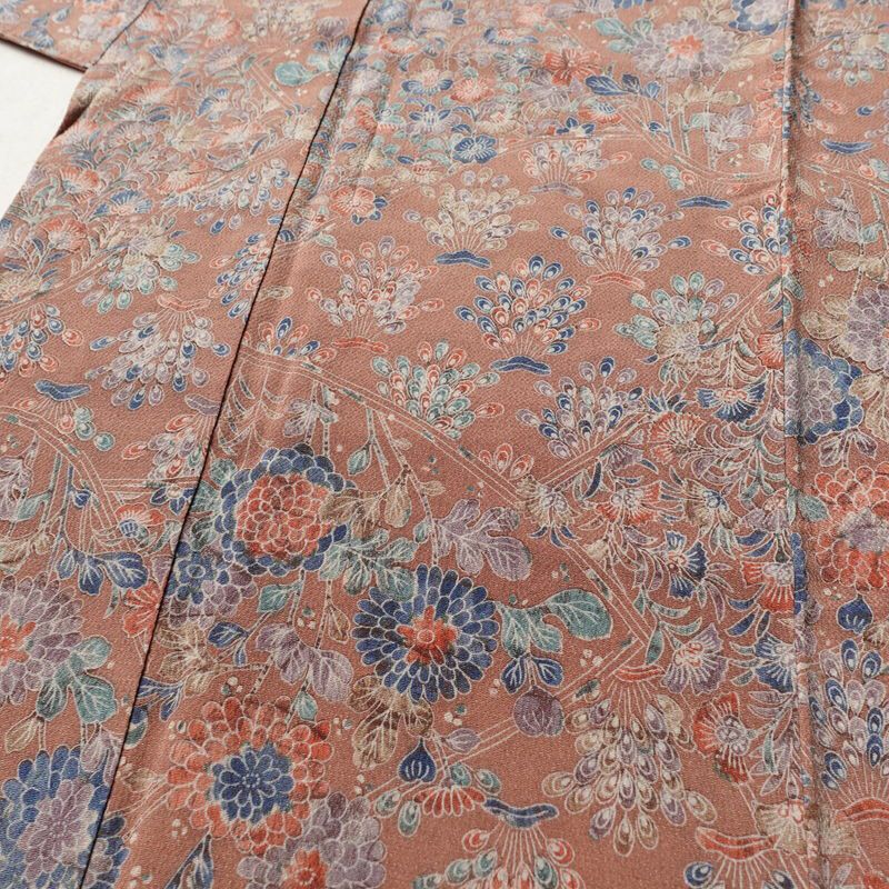 小紋 落款入り 縮緬 総柄 正絹 袷仕立て 身丈159.5cm 裄丈63.5cm 着物 くすみピンク ピンク_画像5