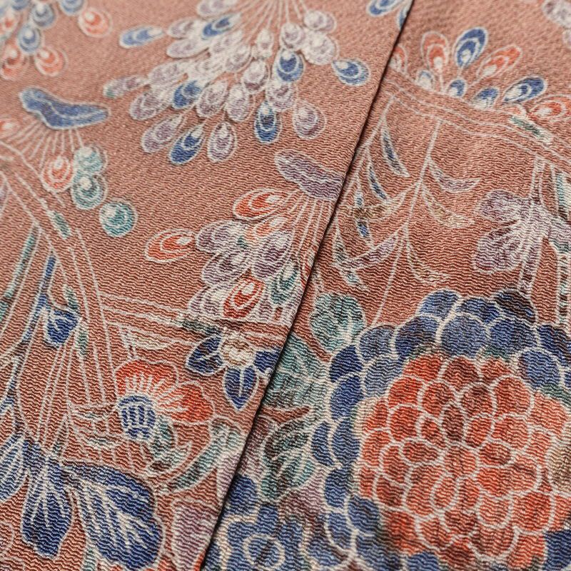 小紋 落款入り 縮緬 総柄 正絹 袷仕立て 身丈159.5cm 裄丈63.5cm 着物 くすみピンク ピンク_画像8