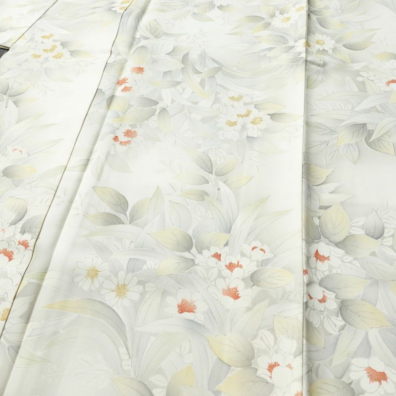 小紋 正絹 花柄 袷仕立て 身丈154.5cm 裄丈64.5cm 箔 着物 グレー_画像5