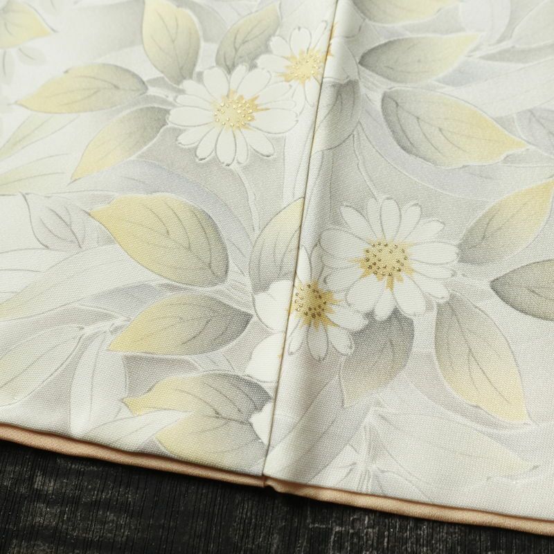 小紋 正絹 花柄 袷仕立て 身丈154.5cm 裄丈64.5cm 箔 着物 グレー_画像12