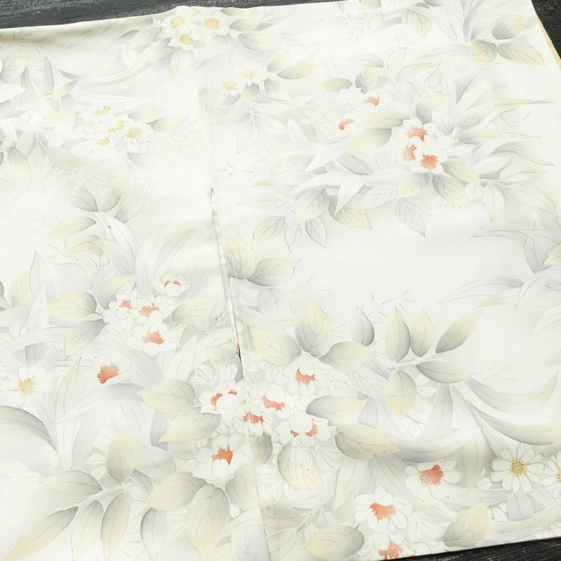 小紋 正絹 花柄 袷仕立て 身丈154.5cm 裄丈64.5cm 箔 着物 グレー_画像15