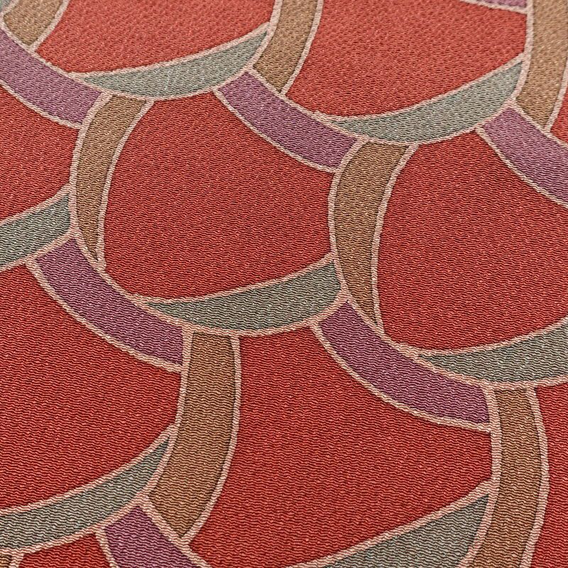 小紋 良品 縮緬 正絹 幾何学柄・抽象柄 袷仕立て 身丈162.5cm 裄丈68cm 一部しつけ糸付き 着物 ピンク_画像7