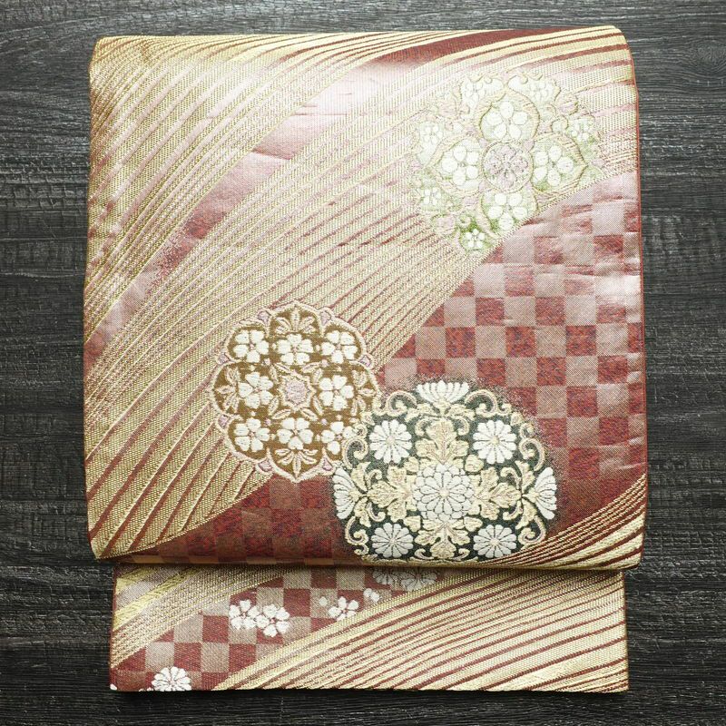 袋帯 六通柄 良品 フォーマル用 正絹 箔 金糸 帯 ピンク_画像1