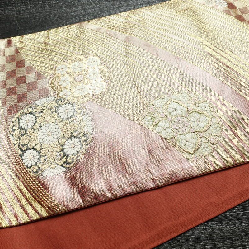 袋帯 六通柄 良品 フォーマル用 正絹 箔 金糸 帯 ピンク_画像11