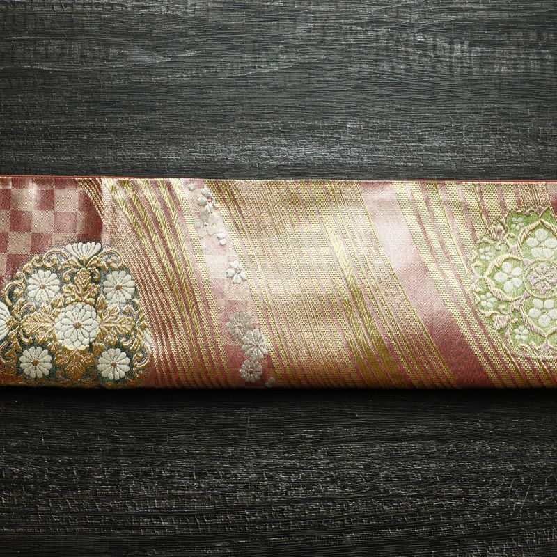 袋帯 六通柄 良品 フォーマル用 正絹 箔 金糸 帯 ピンク_画像15