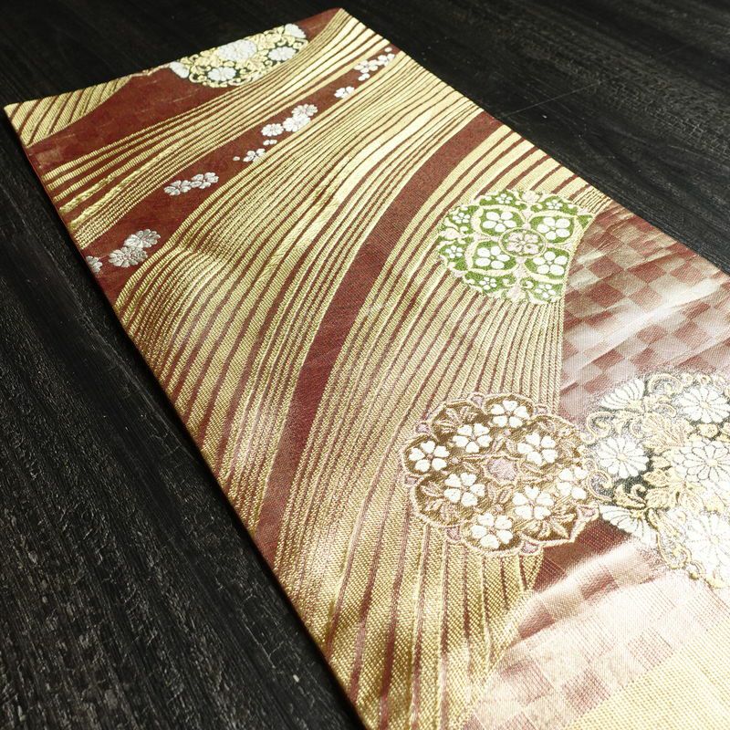 袋帯 六通柄 良品 フォーマル用 正絹 箔 金糸 帯 ピンク_画像17