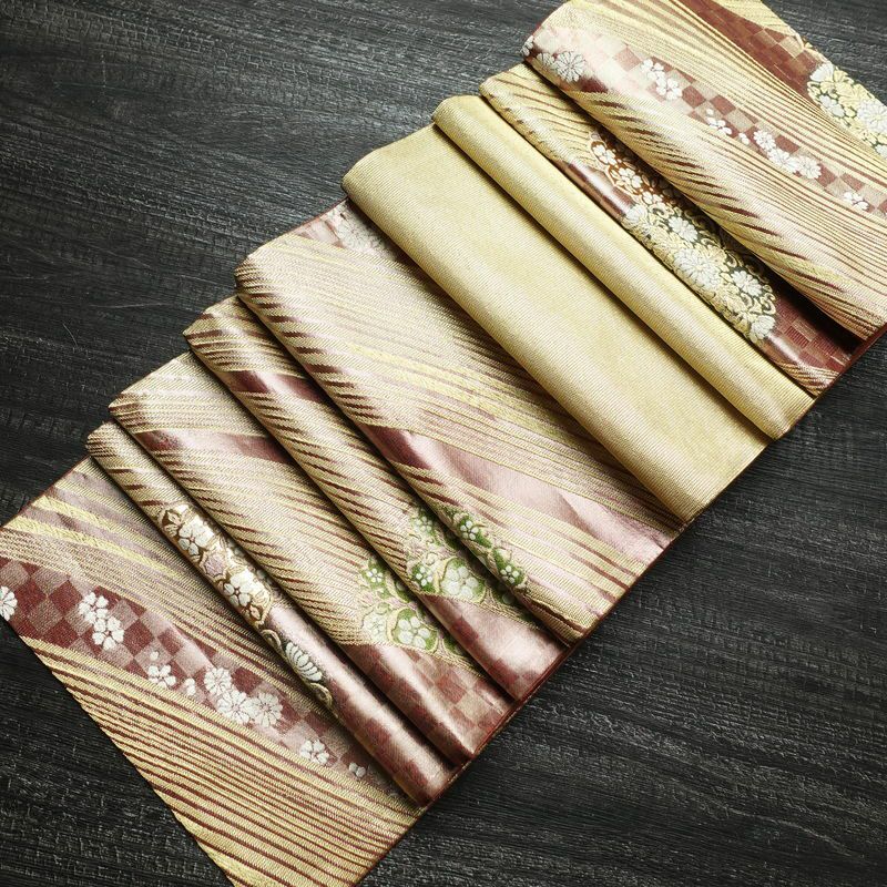 袋帯 六通柄 良品 フォーマル用 正絹 箔 金糸 帯 ピンク_画像18