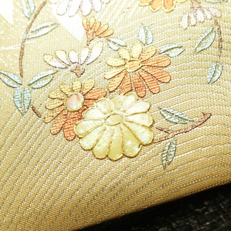 袋帯 六通柄 フォーマル用 正絹 人物・動物柄 箔 帯 黄・黄土色_画像8