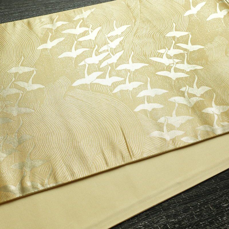 袋帯 六通柄 フォーマル用 正絹 人物・動物柄 箔 帯 黄・黄土色_画像13